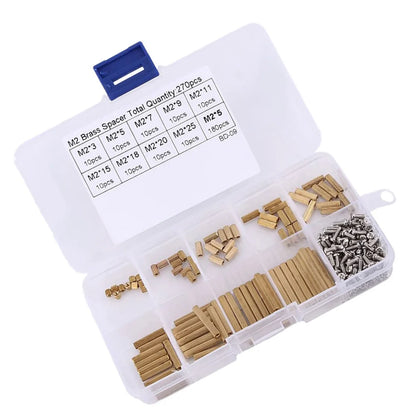 M2 Spacer Assortment Screw &amp; Nut Set 270pcs — Clear Storage Box for Electronics Assembly