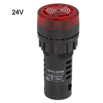 22mm Sound & Light Alarm — AD16-22SM Red LED Buzzer, AC/DC 12V/24V/220V