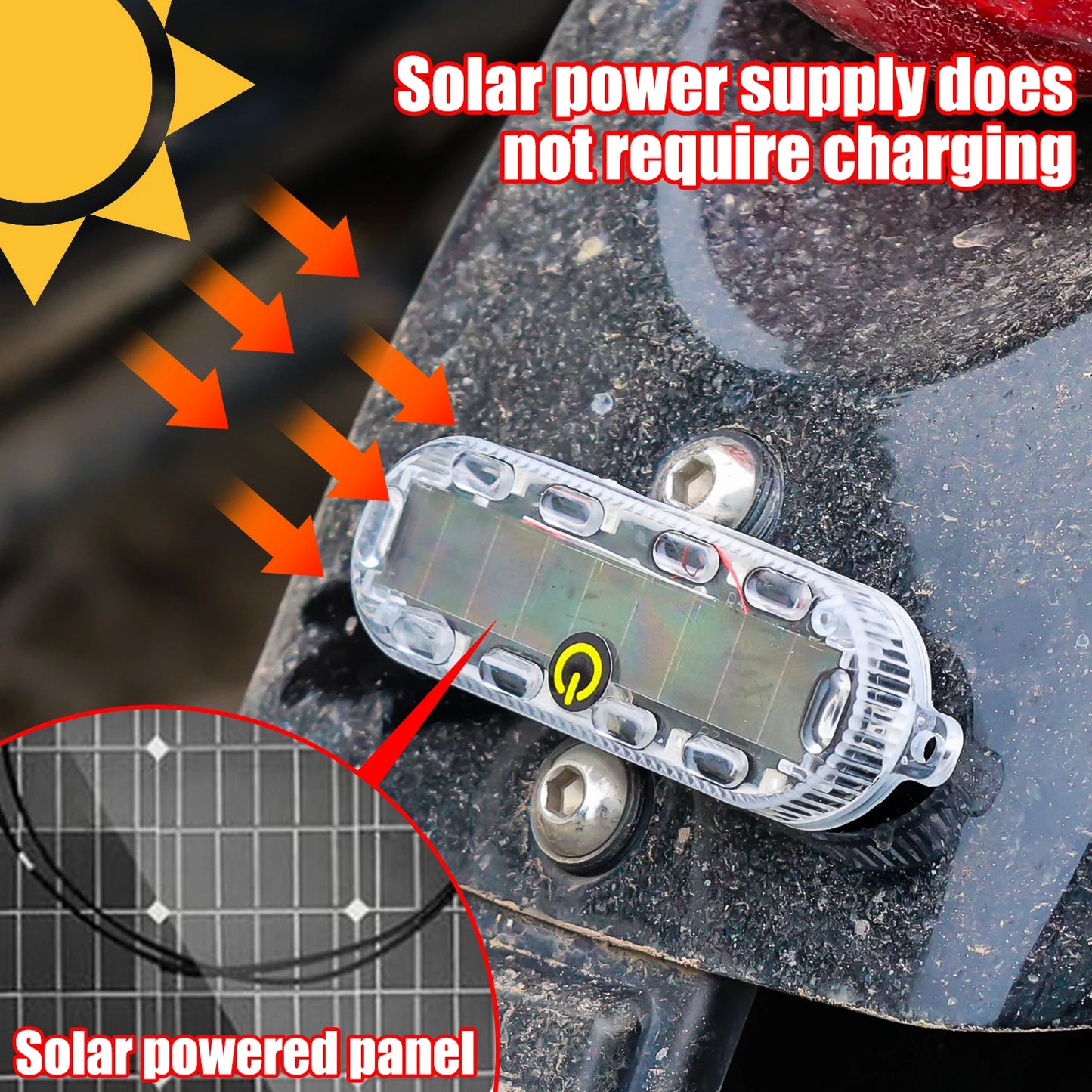 Solar Warning LED Tail Light for Car Motorcycle Collision Prevention