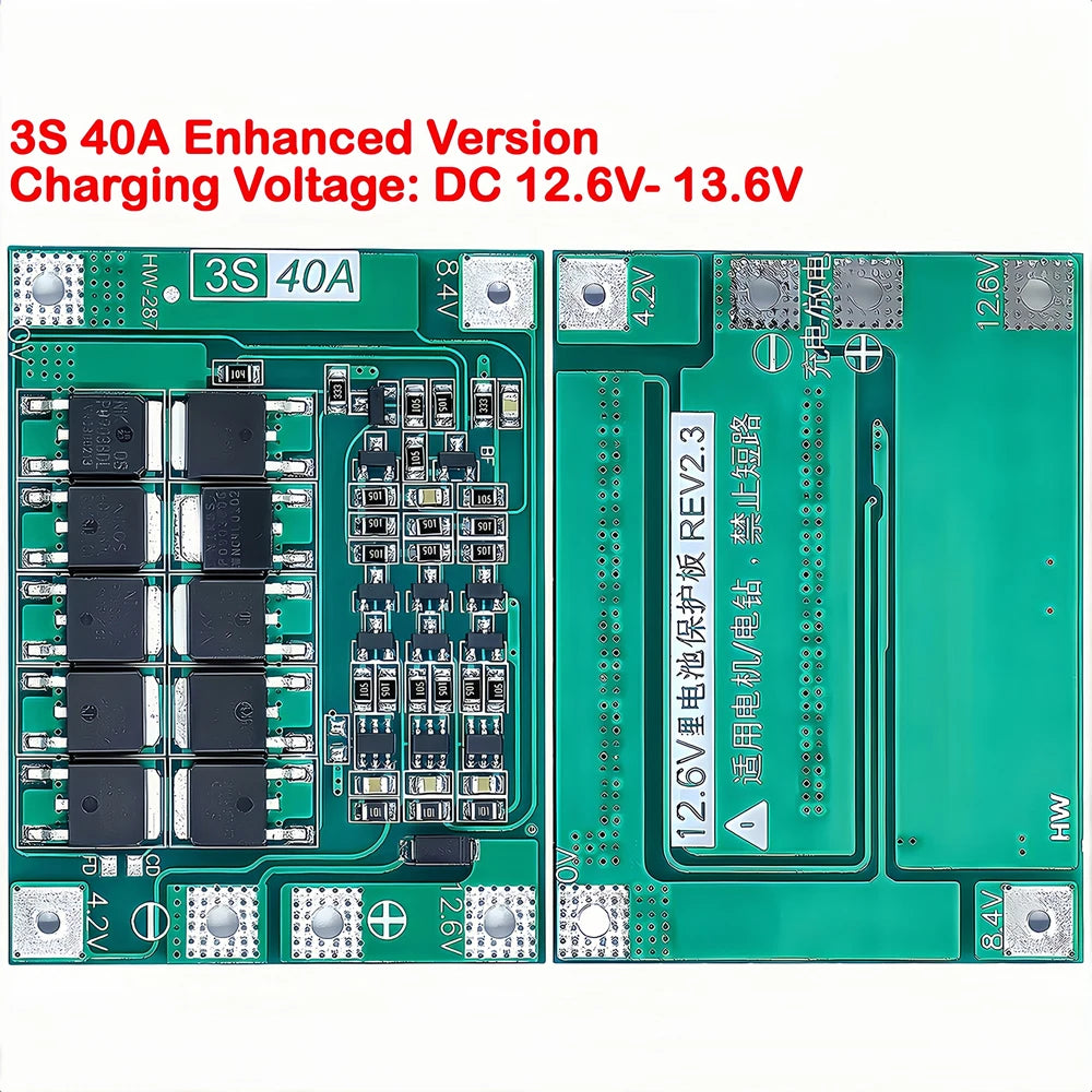 3S 4S Lithium Battery BMS Protection Board 40A 60A with Balance and Enhance Functions for Drill Motor 11.1V-16.8V Li-ion Cells
