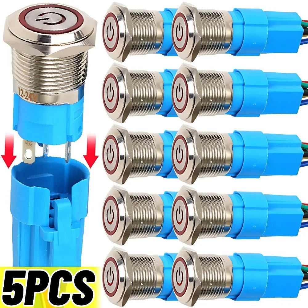 16mm LED Illuminated Latching Push Button Switch – Waterproof Metal 12V 24V