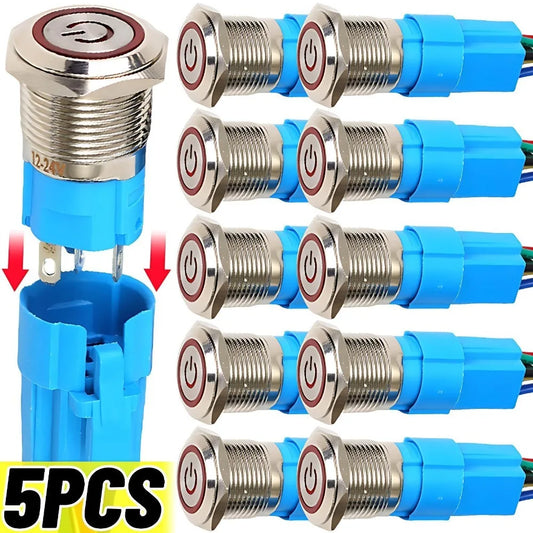 16mm LED Illuminated Latching Push Button Switch – Waterproof Metal 12V 24V