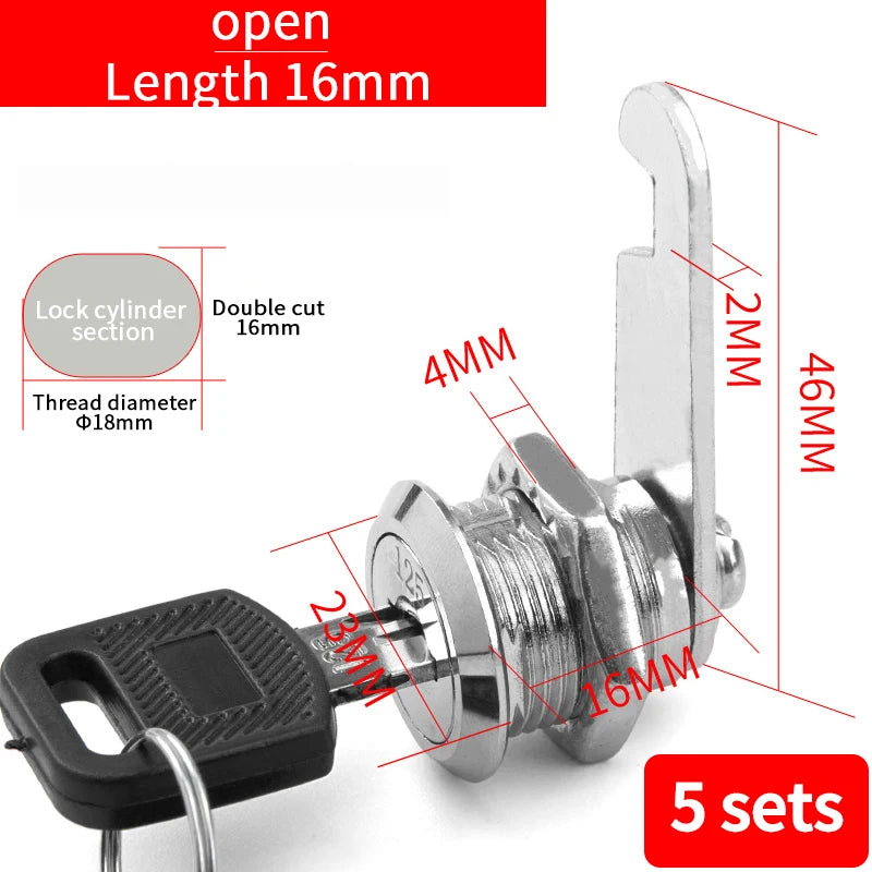 Cabinet Cam Lock Set Two-Sided Keyed Alike 16MM-30MM Cylinder Cam Locks for Mailbox File Drawer Compartment