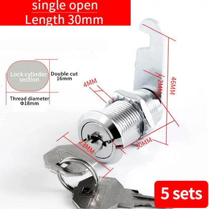 Cabinet Cam Lock Set Two-Sided Keyed Alike 16MM-30MM Cylinder Cam Locks for Mailbox File Drawer Compartment