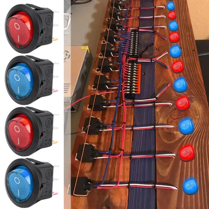 3 Pin Round Rocker Switch LED Light 12V on Off SPST Toggle Button Control for Car Auto Motorcycle Boat Modification Red Blue