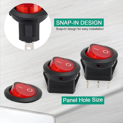 3 Pin Round Rocker Switch LED Light 12V on Off SPST Toggle Button Control for Car Auto Motorcycle Boat Modification Red Blue
