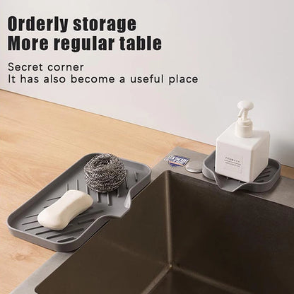 New Faucet Mat Kitchen Sink Tray, Soap Dispenser Sponge Drain Pad, Sink Splash Drying Mat, Countertop Storage Soap Tray
