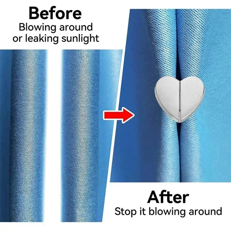 Heart-Shaped Curtain Magnetic Clips — Nail-Free Detachable Window Curtain Magnet Buckle Adjustment Buttons