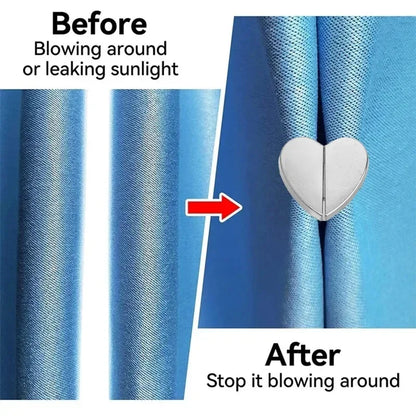 Heart-Shaped Curtain Magnetic Clips — Nail-Free Detachable Window Curtain Magnet Buckle Adjustment Buttons