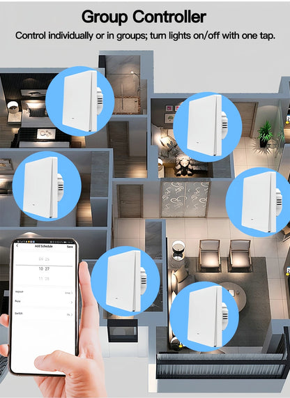 Tuya ZigBee Smart Light Switch No Neutral Wire 1/2/3 Gang Wall Touch Switch Works with Alexa Google Home