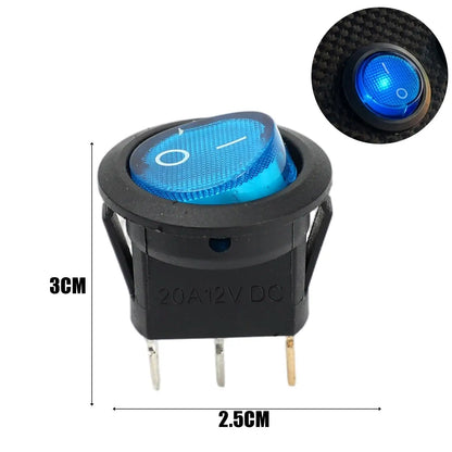 3 Pin Round Rocker Switch LED Light 12V on Off SPST Toggle Button Control for Car Auto Motorcycle Boat Modification Red Blue