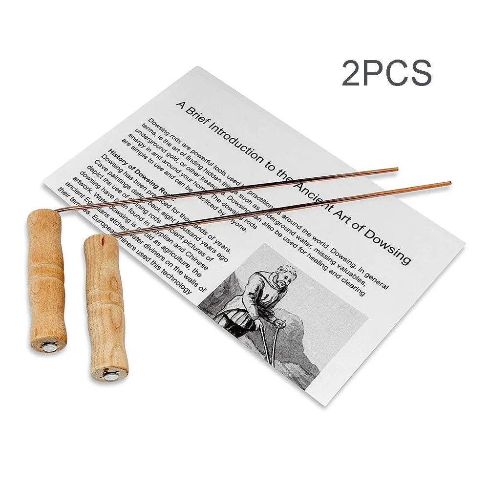 99.9% Pure Copper Divination Probes Rod with Wooden Handles, Round Copper Poles for Water Treasure