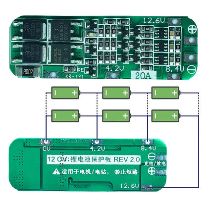 3S 20A Lithium Battery BMS Protection Board 3.6V-12.6V for 18650 Li-ion Cells and Drill Motors