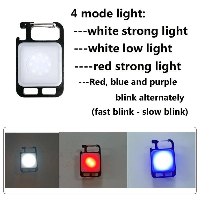 Mini Portable Multifunction Keychain Flashlight 4 Light Modes Built In Battery USB Rechargeable Strong Magnetic Work Light