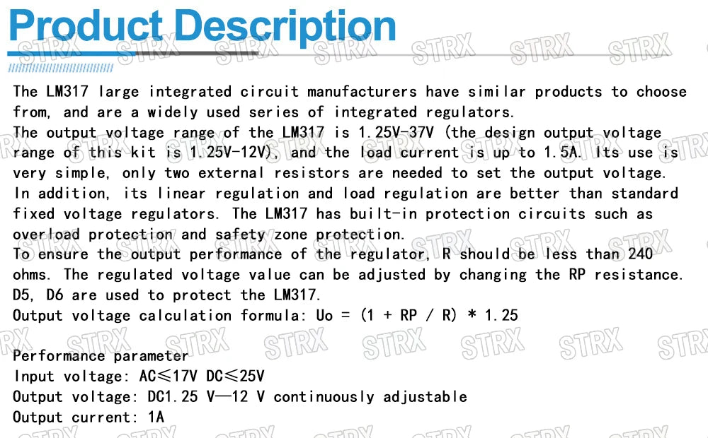 LM317 Adjustable DC Power Supply Kit for DIY Electronics Teaching and Training