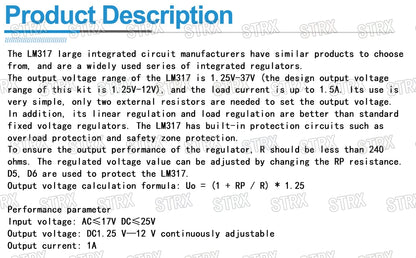 LM317 Adjustable DC Power Supply Kit for DIY Electronics Teaching and Training