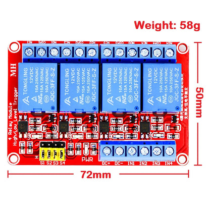 4-Channel Relay Module 5V/12V/24V with Optocoupler Isolation High/Low Level Trigger for Arduino & Raspberry Pi