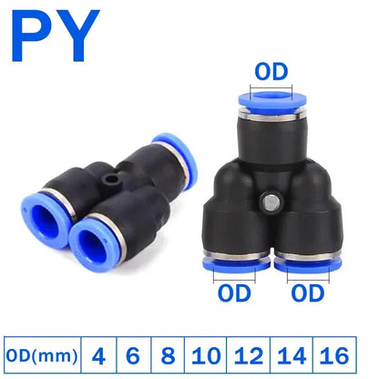 Pneumatic Push-to-Connect Fittings Kit Y W Shaped Air Water Oil Hose Connectors for Nylon Polyurethane Tubing