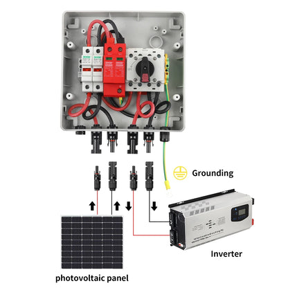 DC 1000V 1 In 1 Out Isolation Switch SPD Fuse, Lightning Protection PV Combiner Box, Solar Photovoltaic Waterproof Dustproof Case