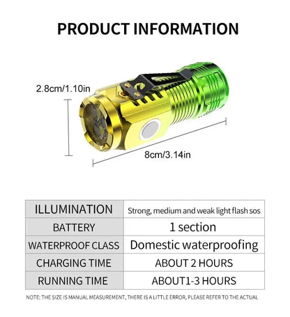 Super Bright 3LED Mini Flashlight Portable Pen Clip Lamp Built-in Battery USB Rechargable Torch With Tail Magnet Emergency Lamp