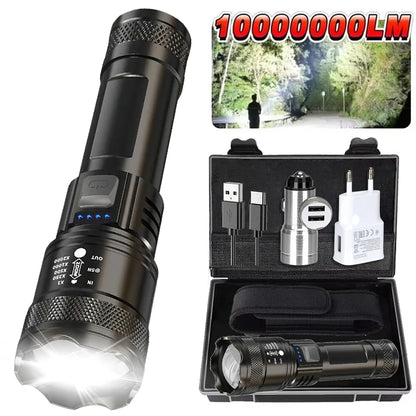 Super-bright LED Flashlight Rechargeable Long Range Tactical Torch for Outdoor Waterproof Emergency for Camping Fishing Lantern
