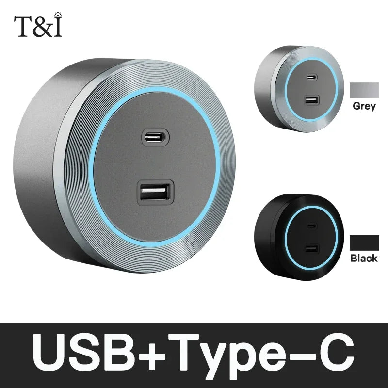 Wall-Mounted Power Track Outlet Rail Modular Sliding Socket Strip with USB-C US EU UK Adapters Grey Black for Office Home