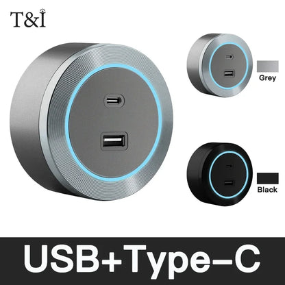 Wall-Mounted Power Track Outlet Rail Modular Sliding Socket Strip with USB-C US EU UK Adapters Grey Black for Office Home