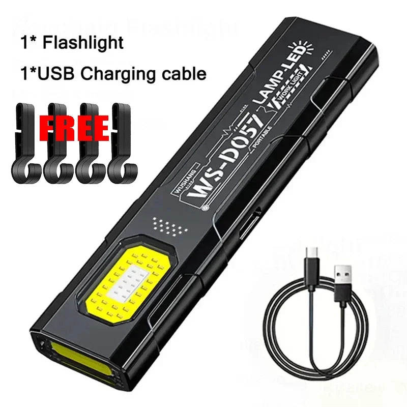 Portable EDC COB LED Flashlight with Magnetic Rechargeable Work Light