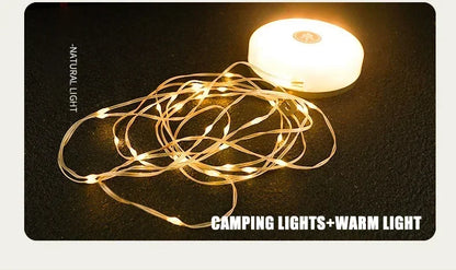 Camping String Lights Rechargeable LED Flashlight Hook lamp 4 in 1 Design 10m RGB Atmosphere Light Outdoor Waterproof Tent Light