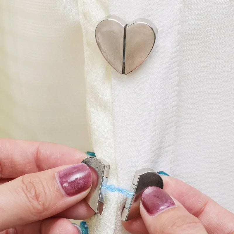 Heart-Shaped Curtain Magnetic Clips — Nail-Free Detachable Window Curtain Magnet Buckle Adjustment Buttons
