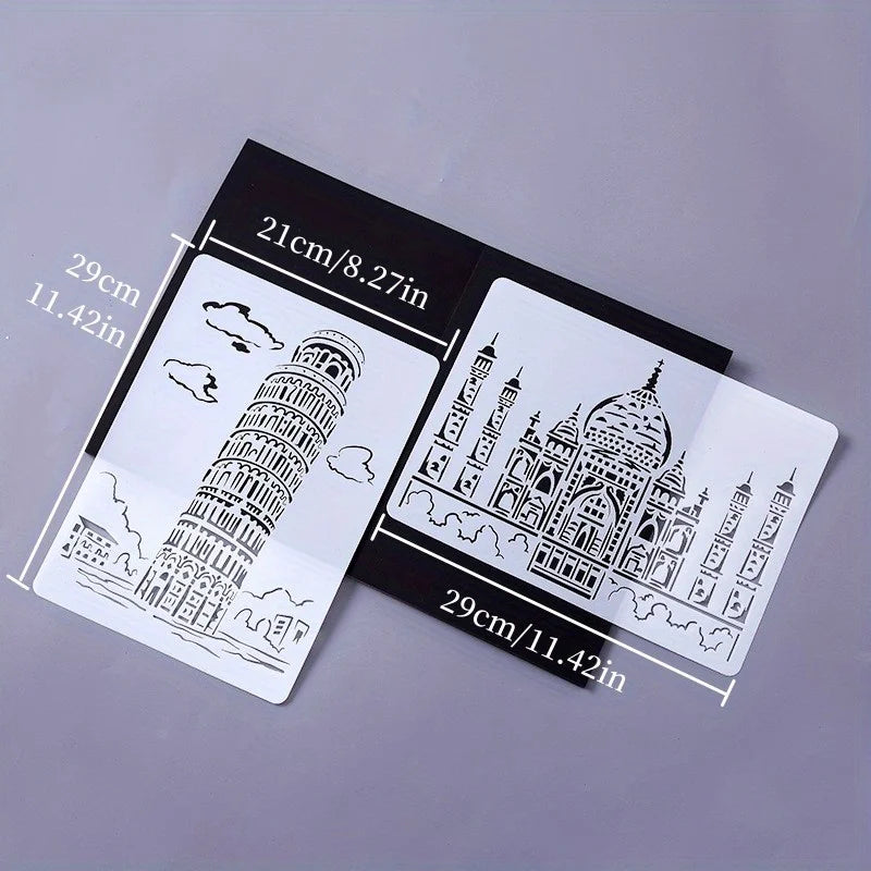 A4 DIY Painting Wall Stencil Airbrush   Drawing Copy Templates London Bridge Big Ben castle Burj Al Arab Five Towers White House