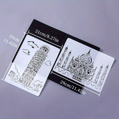 A4 DIY Painting Wall Stencil Airbrush   Drawing Copy Templates London Bridge Big Ben castle Burj Al Arab Five Towers White House