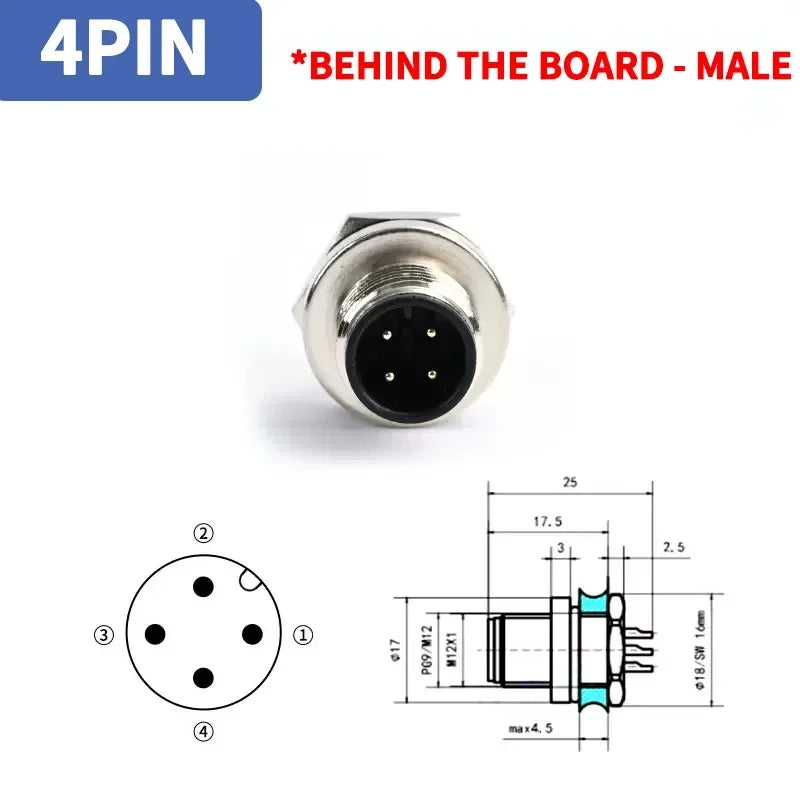 M12 4Pin 5 8Pin Sensor Connector Panel Back Mount Waterproof Flange Socket Threaded Coupling Male Female A Code Connectors