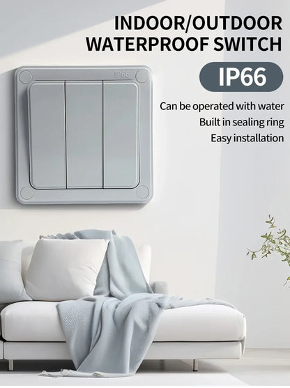 IP66 Outdoor Wall Switch 16A Weatherproof Push Button 1/2/3 Gang Electrical for Garden Patio Exterior Use