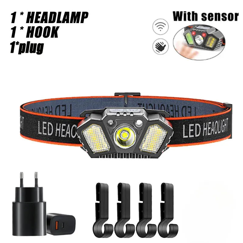 LED Induction Mini Strong Light Headlight Charging Work Light Waterproof Outdoor Multifunctional Camping Light Fishing Light