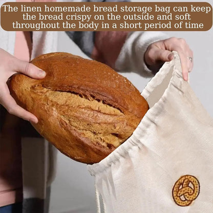 Linen Bread Bags Large Capacity Drawstring Loaf Storage Bags Washable Reusable 3/1Pcs for Pastries Baguette Organizer