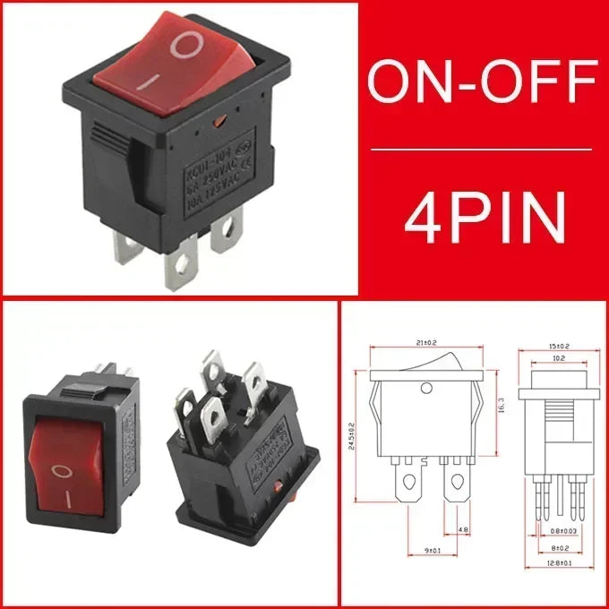 KCD1 Snap-In Boat Rocker Switch SPST ON-OFF 2/3/4 Pin 250V 6A 125V 10A 2P Toggle Power