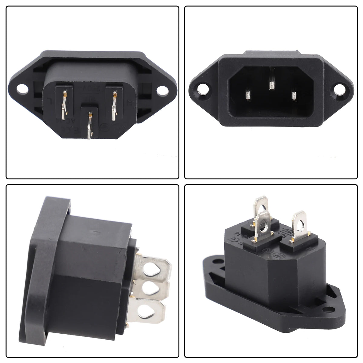 Power Connector 3 Pin Charging Socket AC-04 Built-in Male Female Rated 250V 10A for Battery and Electrical Use