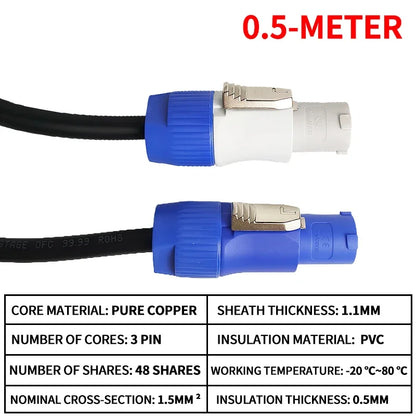 Weatherproof 3 Pin Power Cable 3x1.5mm² for Stage Audio Lighting Equipment Beam Projectors LED Displays