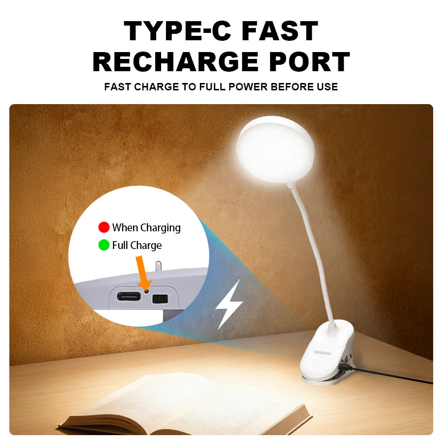 Folding Clamp Led Table Lamp Rechargeable Night Light Study Stand Read Lamp Touch 3 Modes Dimming Eye Protection Light Emergency