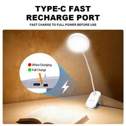 Folding Clamp Led Table Lamp Rechargeable Night Light Study Stand Read Lamp Touch 3 Modes Dimming Eye Protection Light Emergency