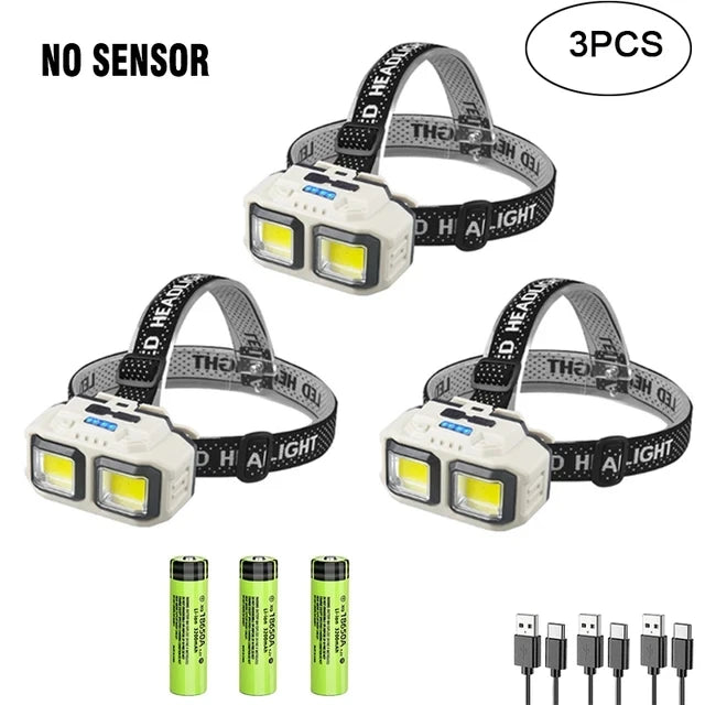 Powerful LED HeadlampTorch USB Rechargeable Flashlight Headlight Waterproof Head Light Camping Fishing Mining Light Lamp Torch