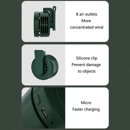 Clip-on Mini Waist Fan 3-Speed USB-C Rechargeable Portable Fan