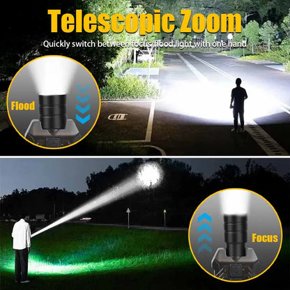 Rechargeable Powerful EDC Flashlight Portable Zoomable Floodlight with Tail Strong Mini Camping Waterproof Lantern for Hiking