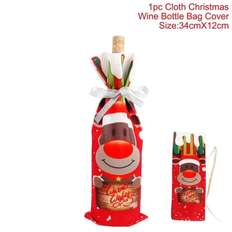 Creative Christmas Wine Bottle Cover Set Velvet Santa & Snowman Decor