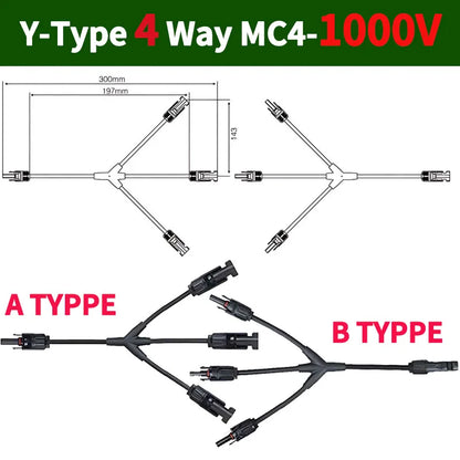 DC PV Y Branch Photovoltaic Solar Connector 1000V 30A Male Female 3-Way 4-Way 5-Way Plug 1 to 2/3/4 Adapter