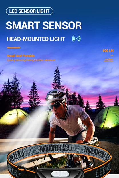 USB Rechargeable Sensor Headlamp LED Head Torch Built-in Battery Head Flashlight for Outdoor Camping Fishing Headlight Lantern