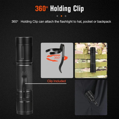 Outdoor LED Flashlight with Pen Clip Tactical Torch 6 Modes Torch Aluminum Alloys Waterproof Lantern Light for Home Camping Lamp