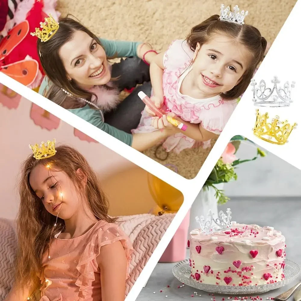 Wholesale Crown Cake Decoration Gold Silver Pearl Crown Topper Mini Princess Headwear Decoration Birthday Wedding Decor Supplies