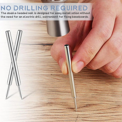 Double Head Seamless Nails — Skirting Board Thread Nail No-Trace Metal Rust-Proof Fixator for Wood 200pcs